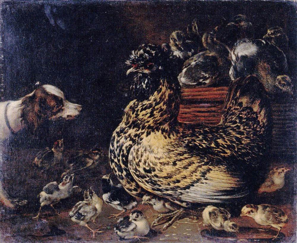 Pieter van Boucle - A Cock Defending His Chickens against a Dog