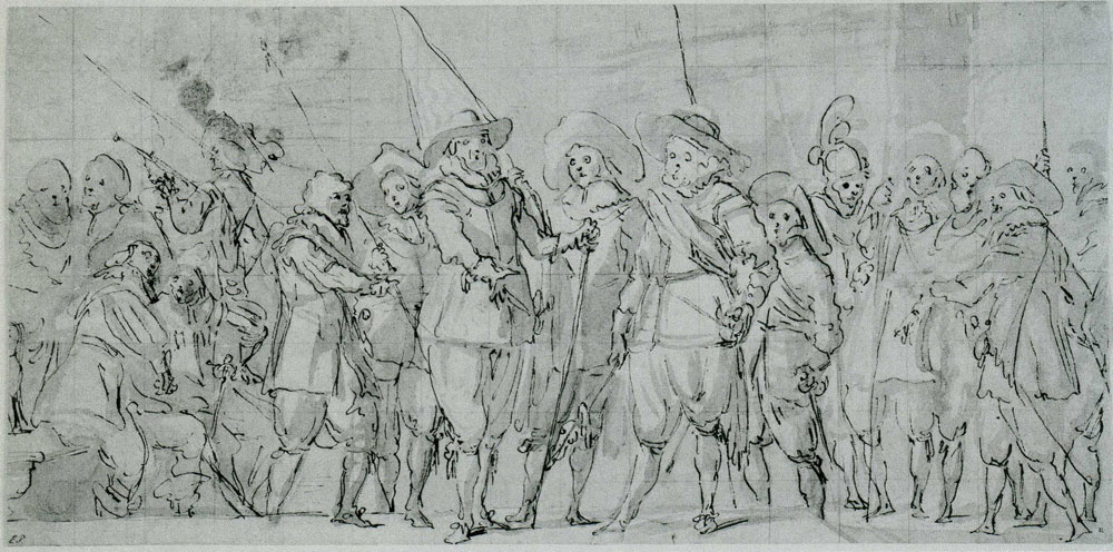 Attributed to Thomas de Keyser - Preparatory Drawing for the Officers and other civic guardsmen of the IIIrd District of Amsterdam, under the Command of Captain Allaert Cloeck and Lieutenant Lucas Jacobsz. Rotgans