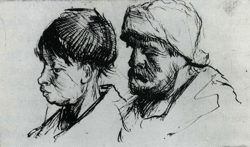 Vincent van Gogh - Head of a Girl, Bareheaded, and Head of a Man with Beard and Cap