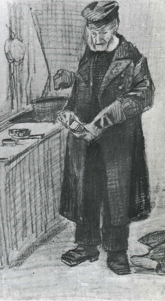 Vincent van Gogh - Orphan man with Long Overcoat, Cleaning Boots