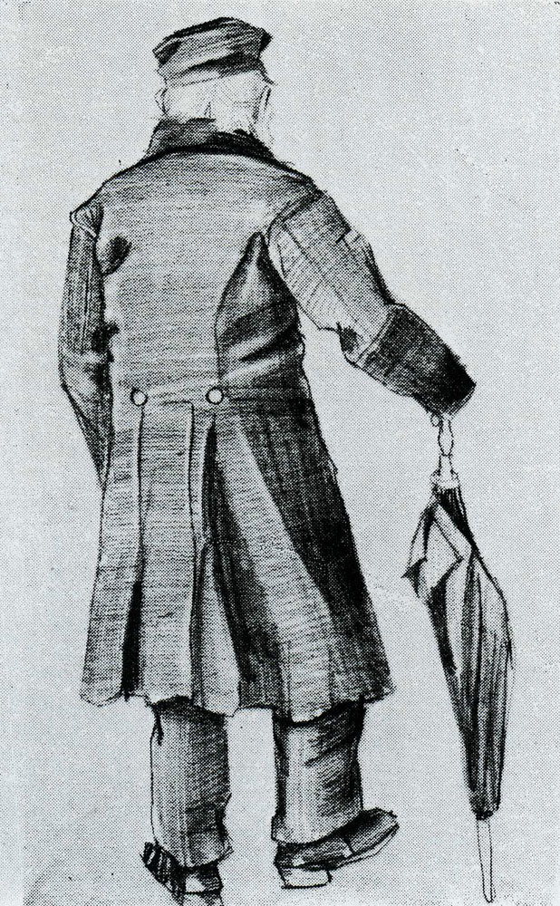Vincent van Gogh - Orphan man with Long Overcoat and Umbrella, Seen from the Back
