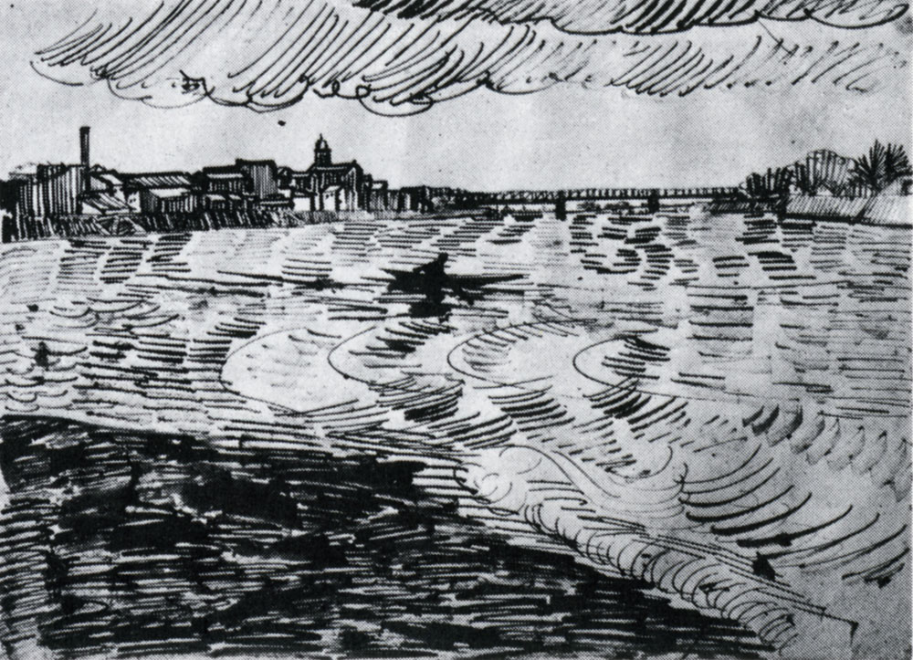 Vincent van Gogh - The Rhône with Boats and a Bridge
