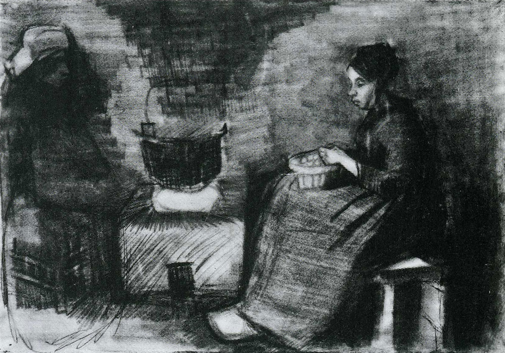 Vincent van Gogh - Woman, Sitting by the Fire, peeling Potatoes; Sketch of a Second Figure