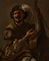Hendrick ter Brugghen A Laughing Bravo with a Bass Viol and a Glass