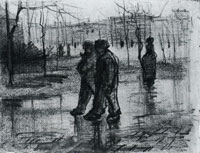 Vincent van Gogh A Public Garden with People Walking in the Rain