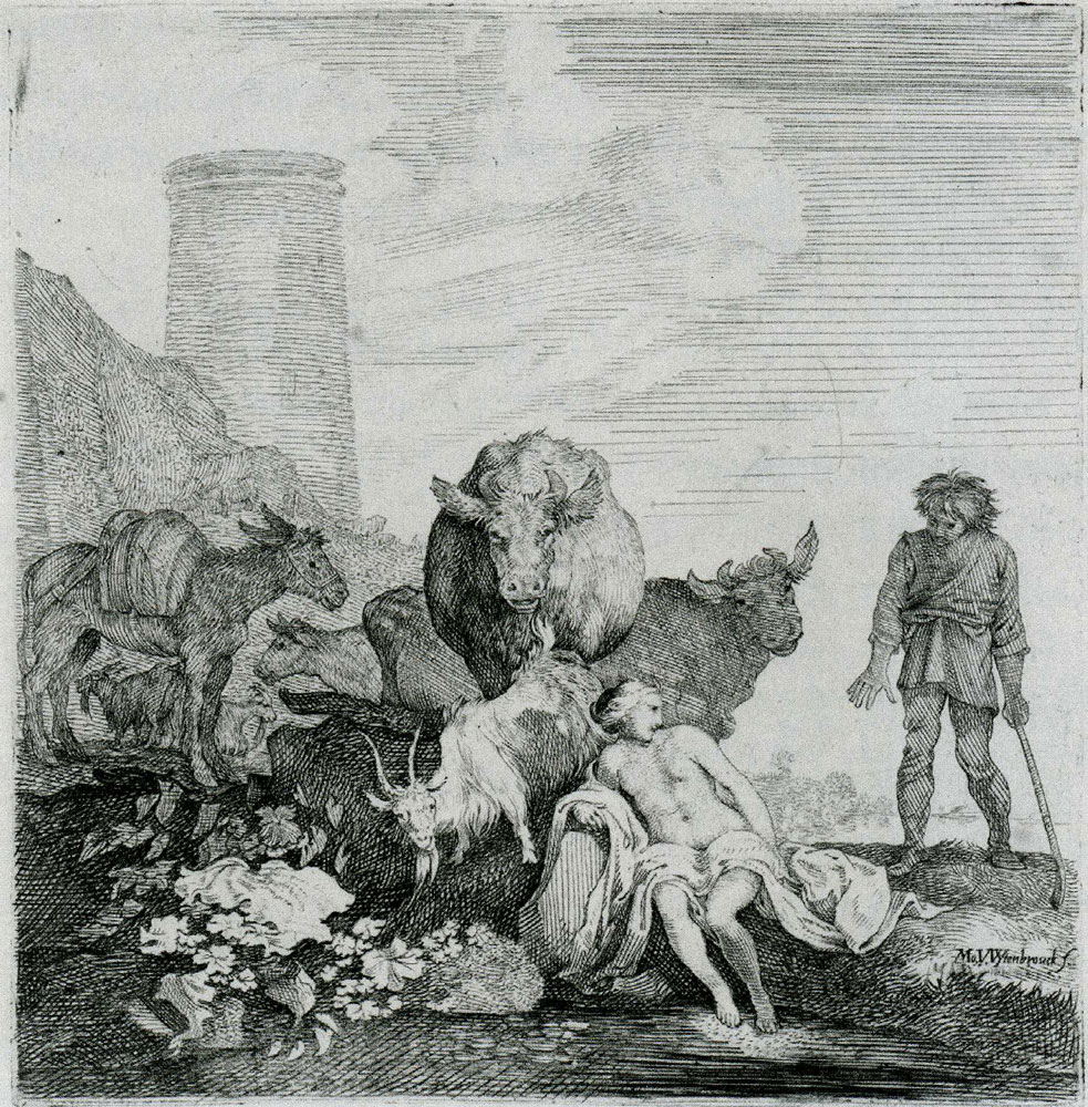 Moyses van Wtenbrouck - Woman Surprised at her bath by a shepherd