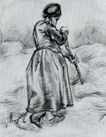 Vincent van Gogh Peasant Woman, Tossing Hay, Seen from the Back