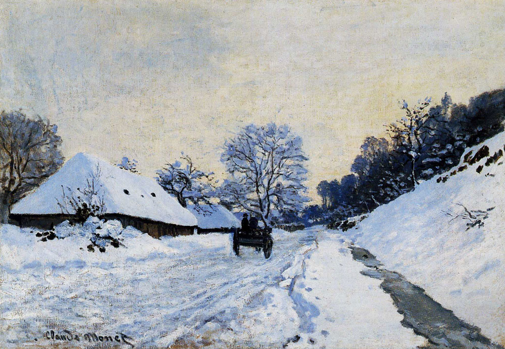 Claude Monet - A Cart on the Snowy Road at Honfleur