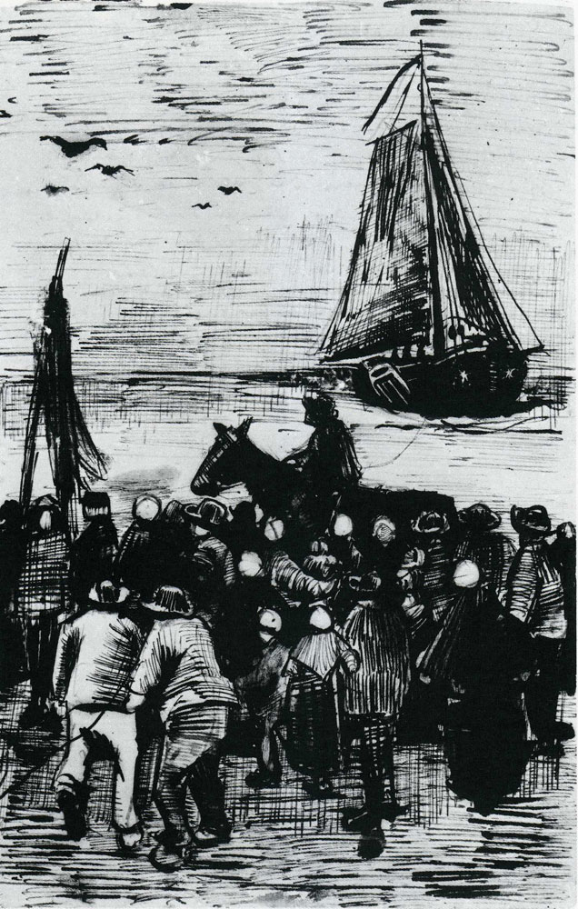 Vincent van Gogh - Group of People on the Beach with Fishing Boat Arriving