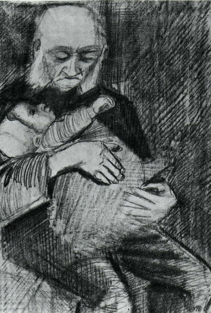 Vincent van Gogh - Orphan Man with a Baby in his Arms, Half-Length