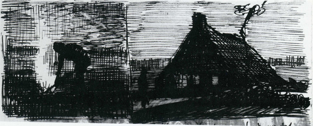 Vincent van Gogh - Peasant Burning Weeds, and a Farmhouse at Night