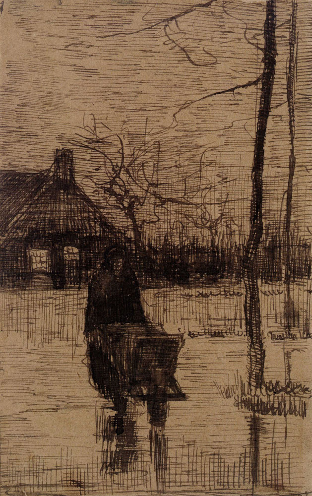 Vincent van Gogh - Woman with Wheelbarrow at Night
