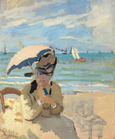 Claude Monet Camille Sitting on the Beach at Trouville