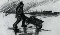 Vincent van Gogh Peasant, Walking with a Wheelbarrow
