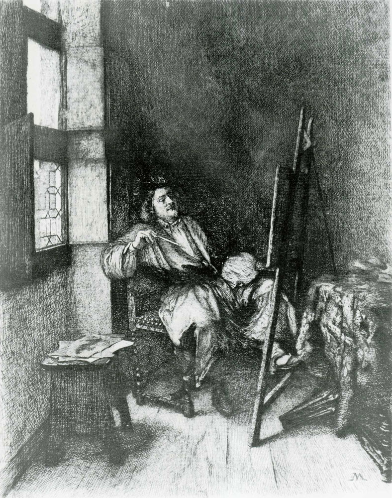 Fabien-Henri Alasonière after Jean-Louis Meissonier - Rembrandt in His Studio