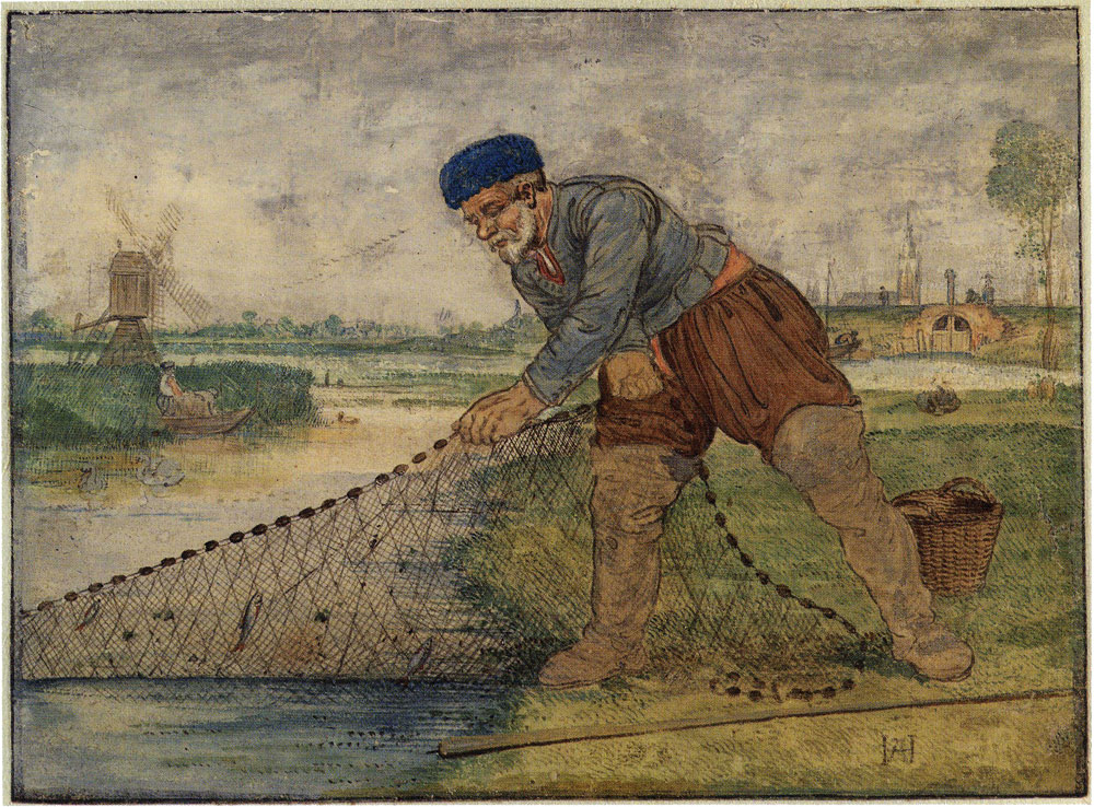 Hendrick Avercamp - A Fisherman Hauling in his Net
