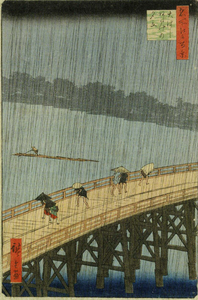 Utagawa Hiroshige - Sudden Evening Shower on the Great Bridge near Atake