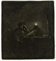 Rembrandt Student at a Table by Candlelight