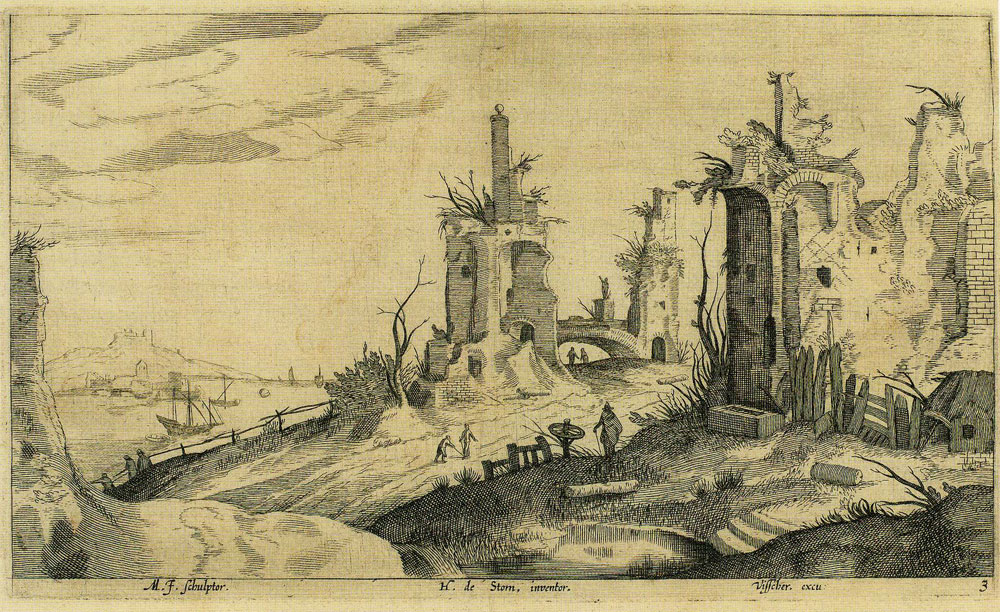 Claes Jansz. Visscher after Hendrick Avercamp - Landscape with Classical Ruins