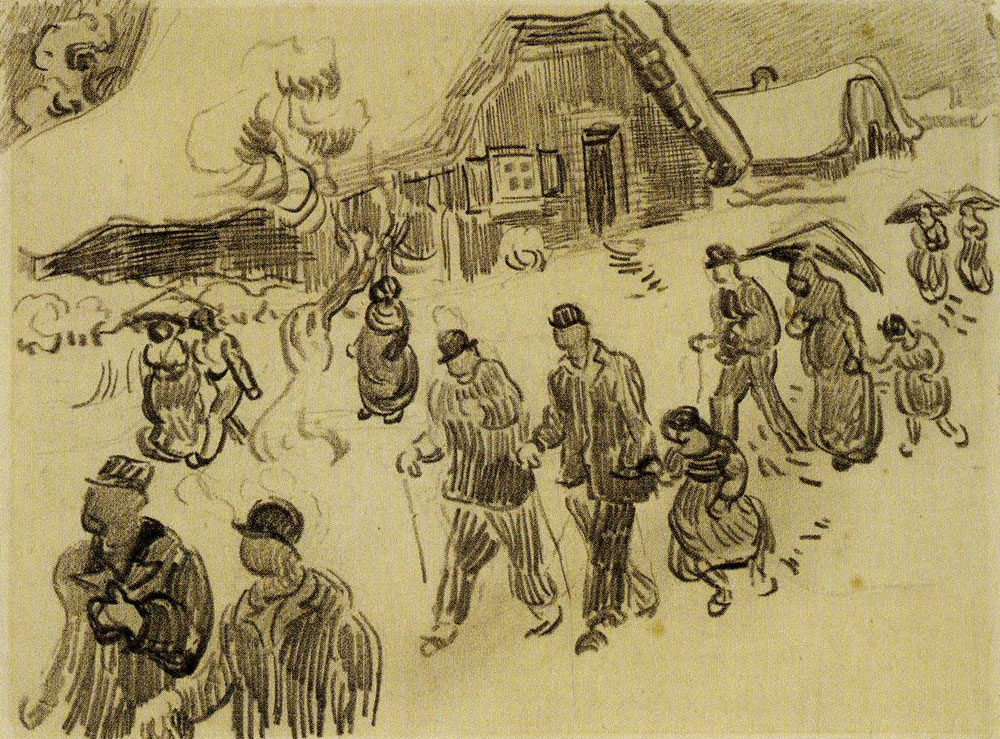 Vincent van Gogh - Winter Landscape with Walking Figures