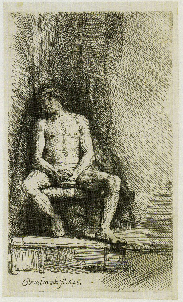 Rembrandt - Drawing Model with a Sitting Young Man