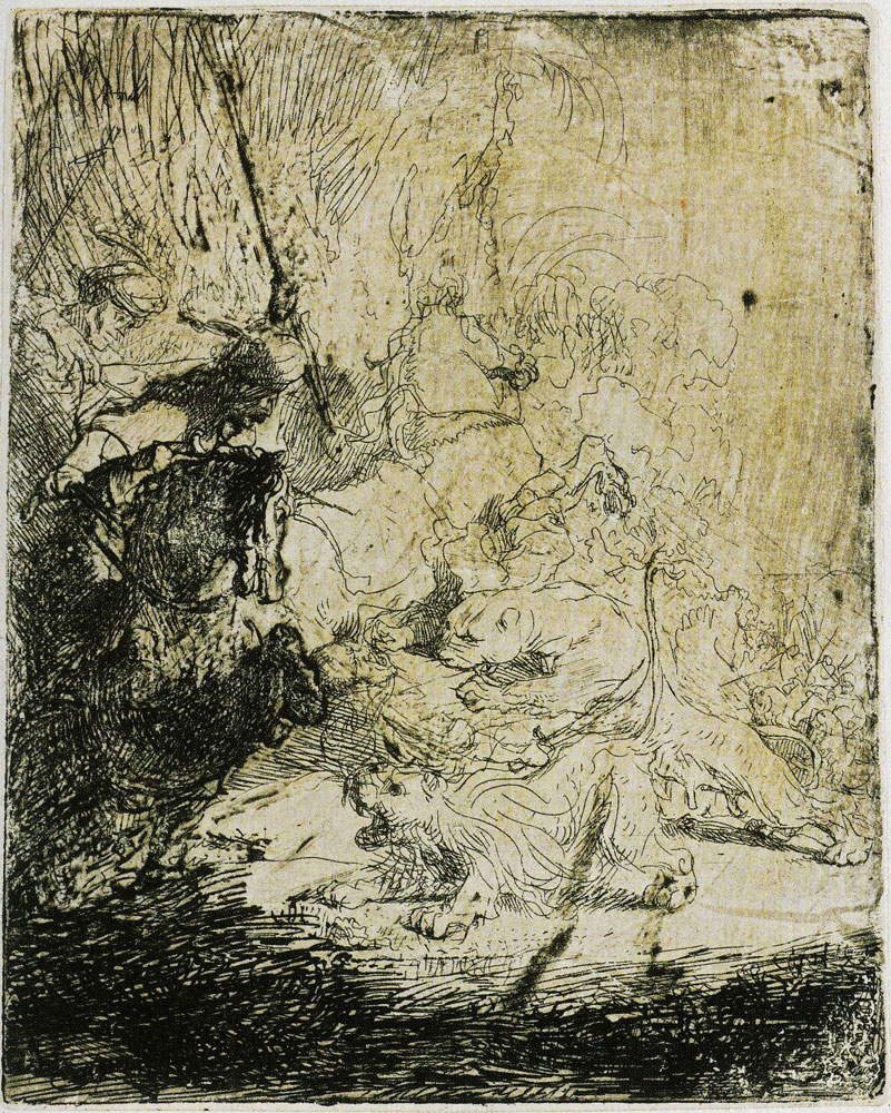 Rembrandt - The Small Lion Hunt (with two Lions)