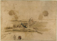 Hendrick Avercamp Flat Landscape with Houses and Two Windmills by a Road, Three Fishermen in the Foreground