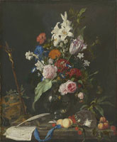 Jan Davidsz. de Heem Flowers in a Glass Vase, a Skull and a Crucifix