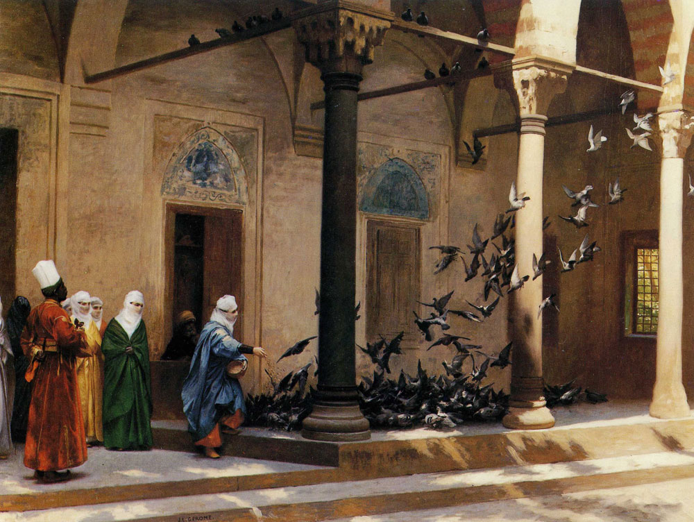 Jean-Léon Gérôme - Harem Ladies Feeding Pigeons in a Palace Courtyard