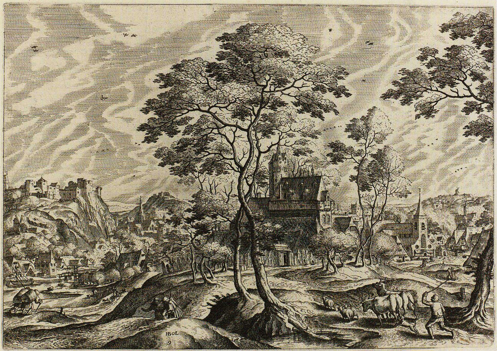 Joannes and Lucas van Doetecum after Hans Bol - Village Landscape with a Castle
