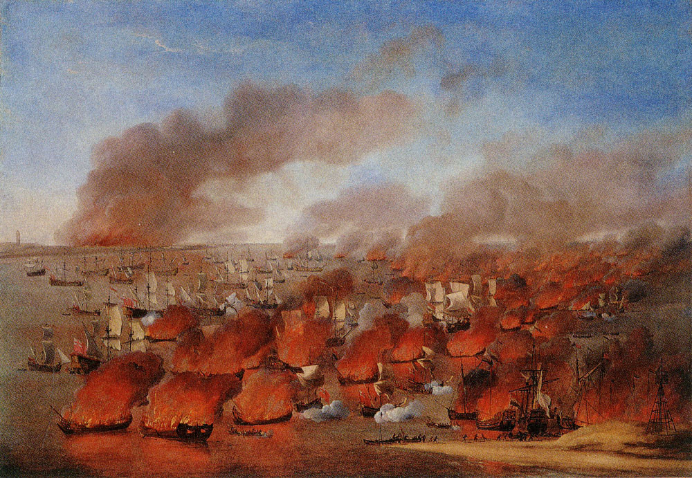 Willem van de Velde the Elder - 'Holmes's Bonfire', the burning of Dutch Merchant Ships between Terschelling and Vlieland, 19th August 1666