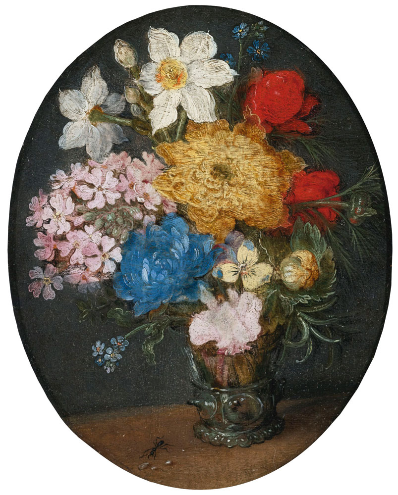 Jan Brueghel the Elder - Flowers in a Roemer with an Ant on a Table