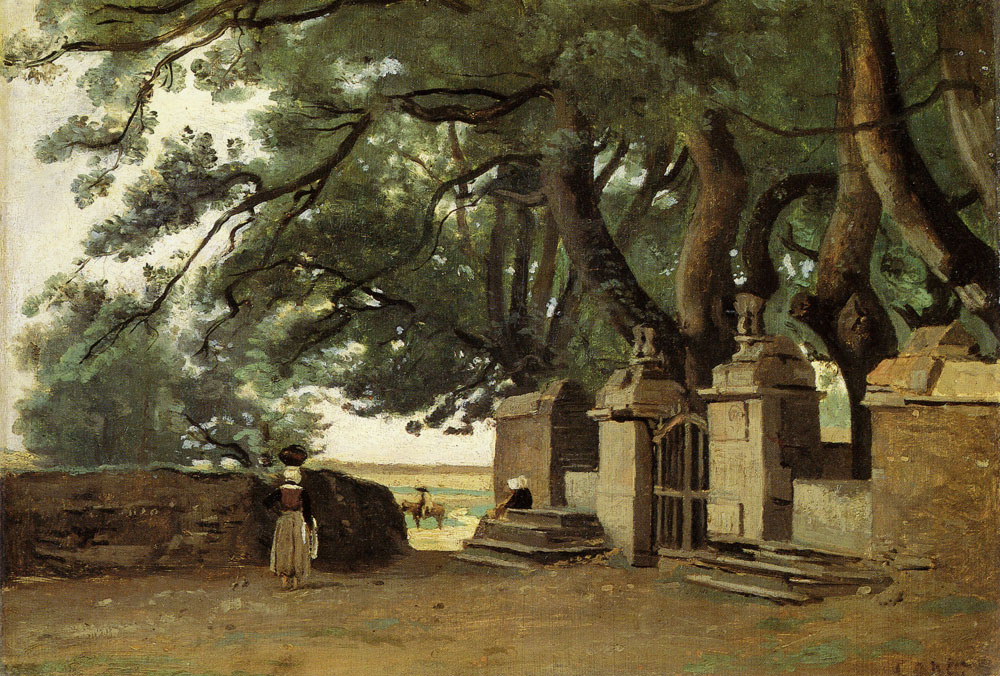 Jean-Baptiste-Camille Corot - Breton Landscape: A Gate in the Shade of Large Trees