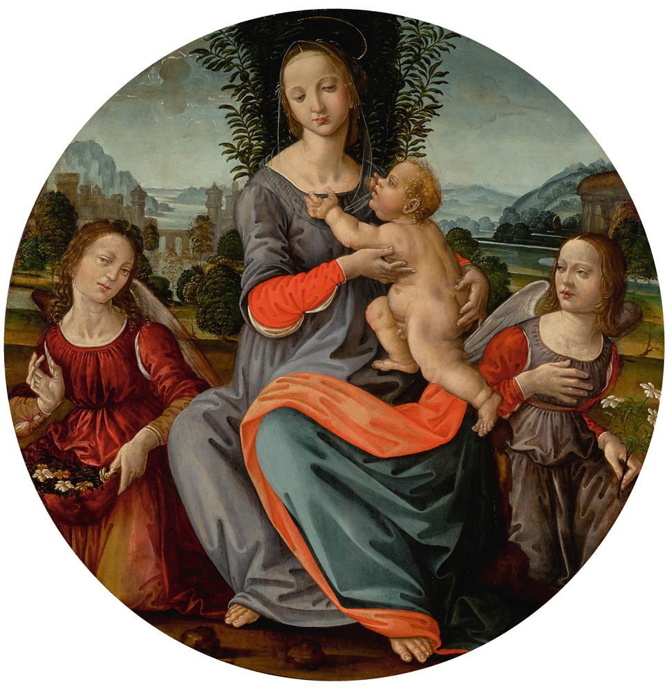 Tommaso di Credi - Madonna and Child in a Landscape with Angels