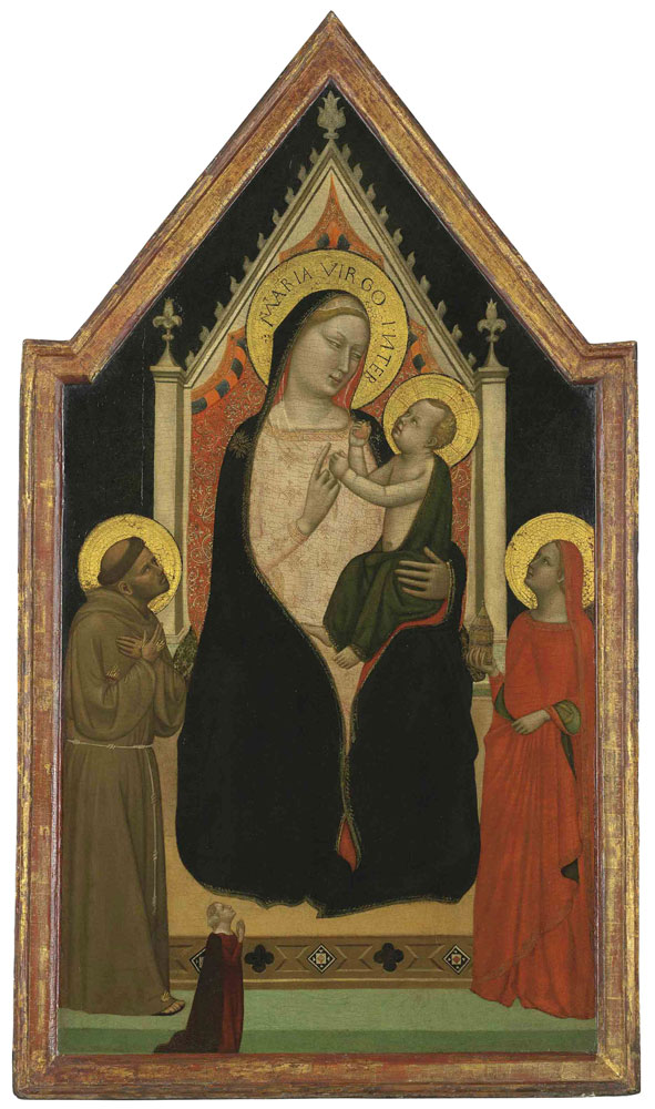 Bernardo Daddi - The Madonna and Child enthroned with Saints Francis and Mary Magdalen and a female donor