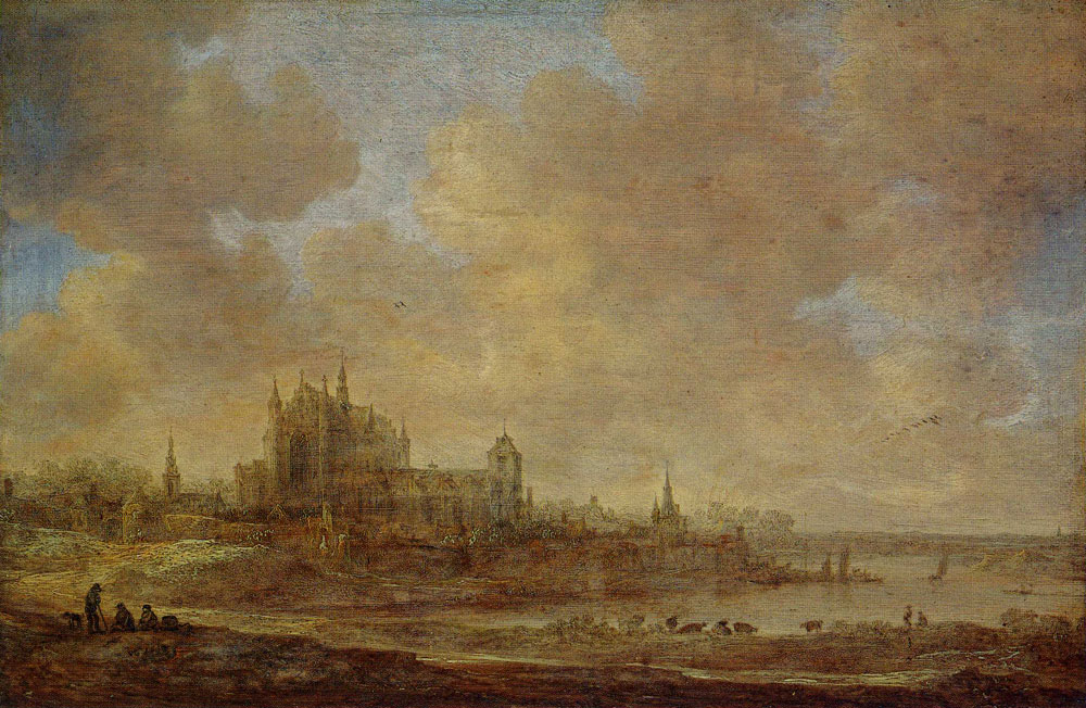 Jan van Goyen - River Landscape with the Hooglandse Kerk in Leiden