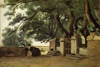 Jean-Baptiste-Camille Corot Breton Landscape: A Gate in the Shade of Large Trees
