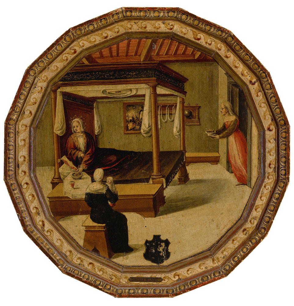 Master of the Chigi-Saracini Desco - A desco da parto depicting a confinement scene
