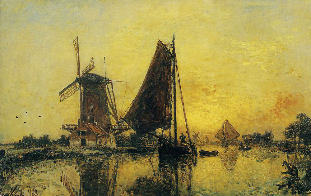 Johan Barthold Jongkind - In Holland, Boats near the Mill