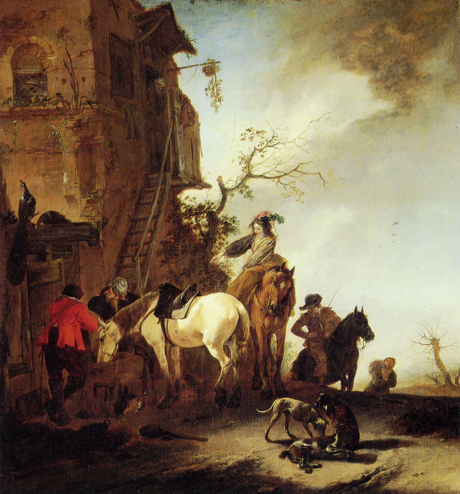 Philips Wouwerman - Hunters and Horsemen by the Roadside