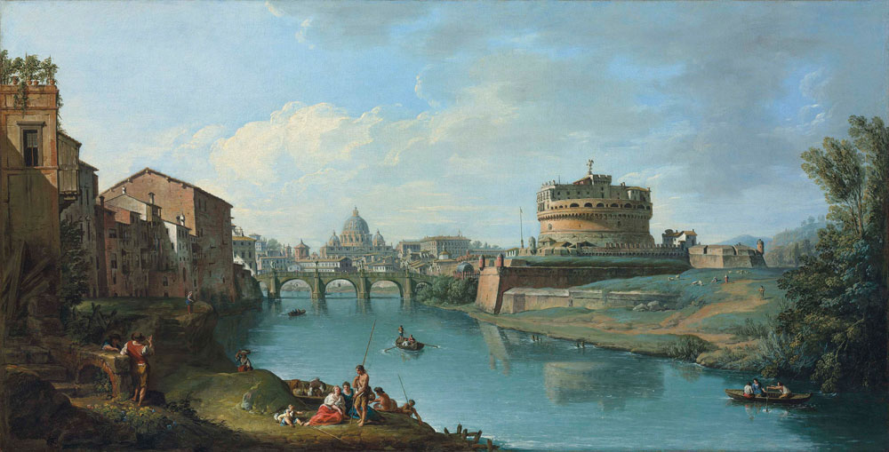 Giuseppe Zocchi - The Tiber River, Rome, looking towards the Castel Sant'Angelo, with Saint Peter's Basilica beyond