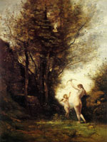 Camille Corot A Nymph Playing with Cupid