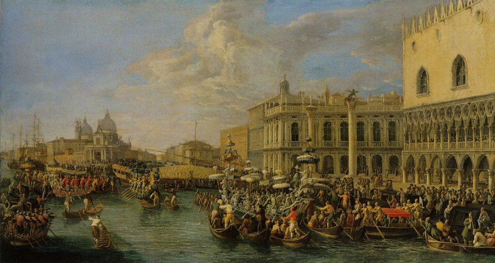 Luca Carlevarijs - The Regatta in Honor of Prince Friedrich August of Saxony Passing the Molo