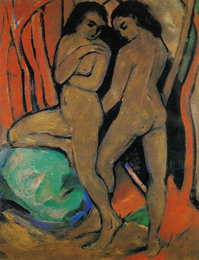 Franz Marc - Two Standing Nudes with Green Rock