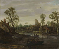 Jan van Goyen A river landscape with a village beyond