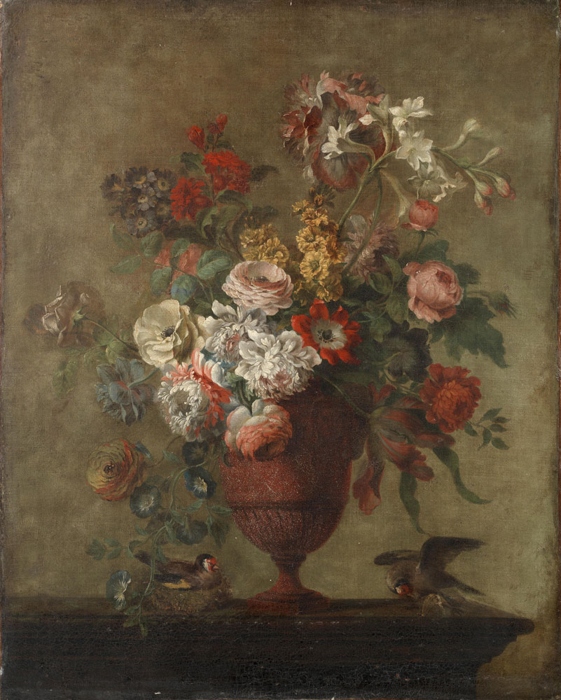Follower of Gérard van Spaendonck - Still life of flowers with goldfinches