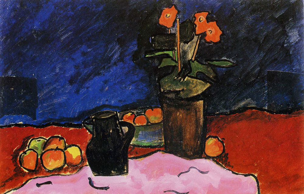 Alexej von Jawlensky - Still-life with fruit, jug and red cloth