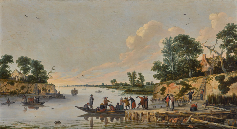 Pieter de Bloot - A Landscape with Ferries Crossing a River