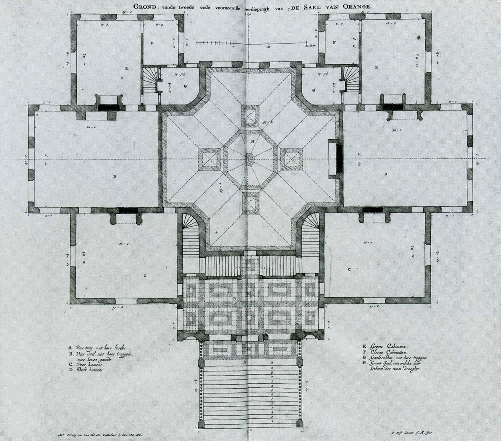 Jan Mathijs after Pieter Post - Plan of the main floor of Huis ten Bosch Palace