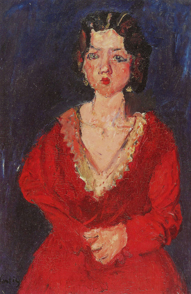 Chaim Soutine - Woman in Red Against Blue Background